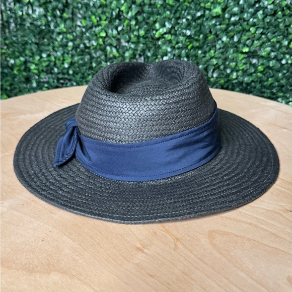 RAG & BONE Womens Packable Straw Fedora Bandana Hat Black - Picture 6 of 7